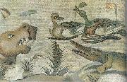 unknow artist Nilotic mosaic with hippopotamus,crocodile and ducks painting